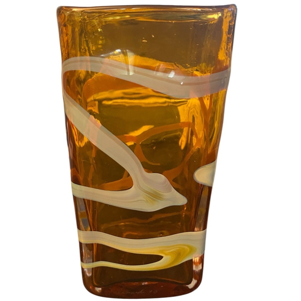 Salamandra 1998 Blown‎ Glass Vase Tumbler Style 6.5” Tall Signed